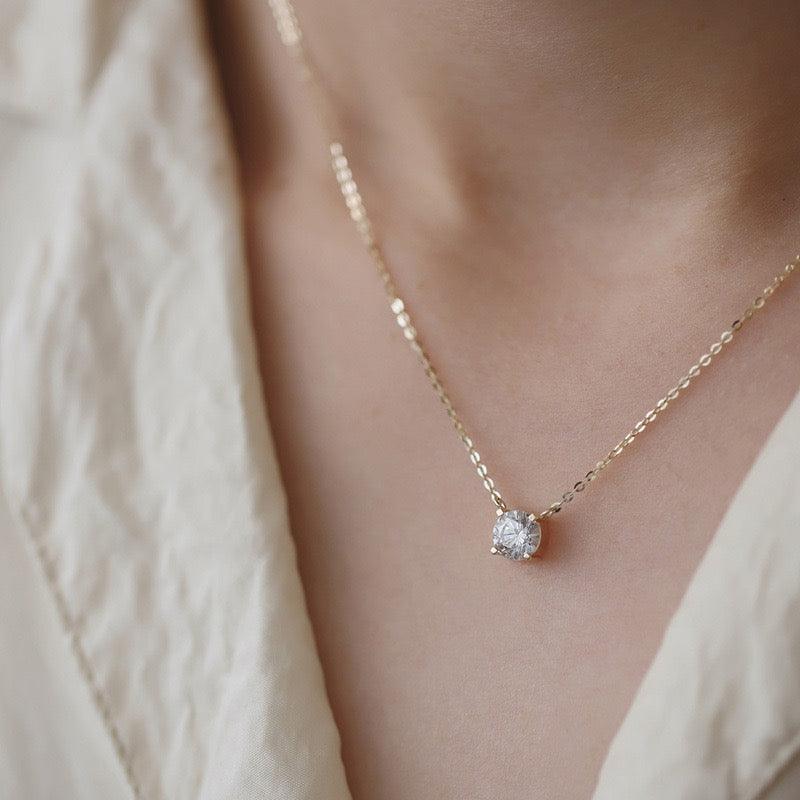 14K Gold Plated 4 Claw Diamond 925 Sterling Silver Athena Necklace