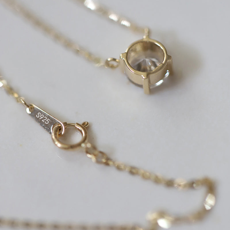 14K Gold Plated 4 Claw Diamond 925 Sterling Silver Athena Necklace