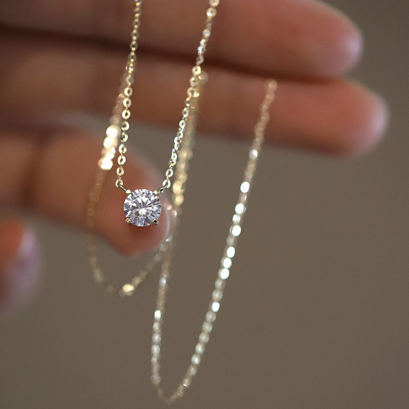 14K Gold Plated 4 Claw Diamond 925 Sterling Silver Athena Necklace