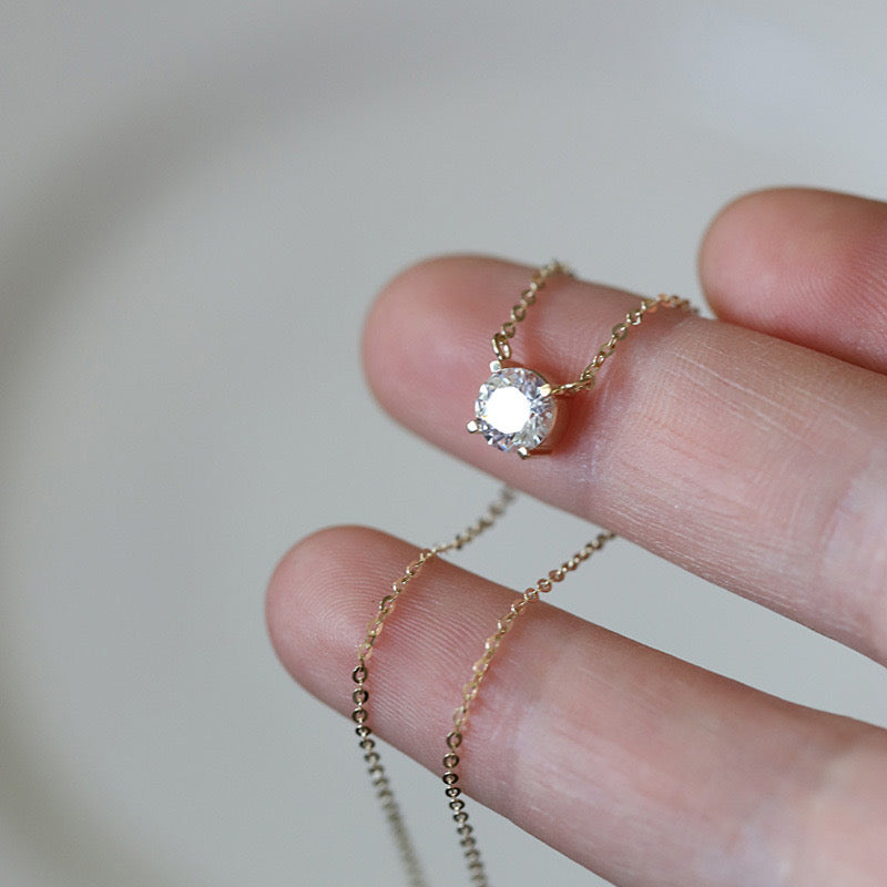 14K Gold Plated 4 Claw Diamond 925 Sterling Silver Athena Necklace