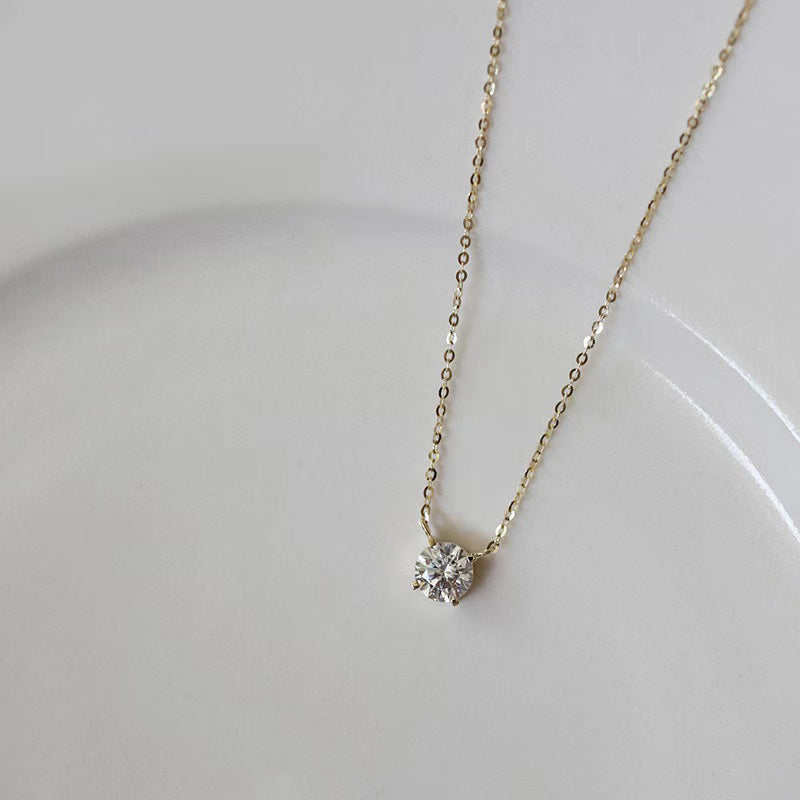 14K Gold Plated 4 Claw Diamond 925 Sterling Silver Athena Necklace